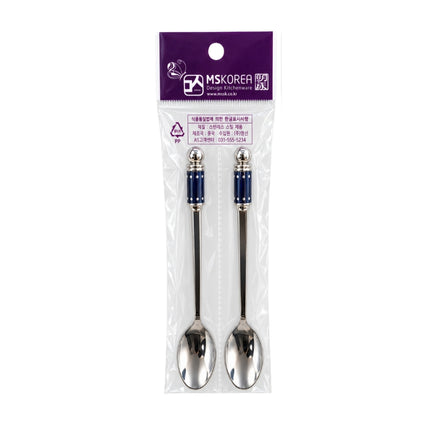 MSKOREA Stainless Steel Teaspoon / Dessert Fruit Fork Set with Navy Ceramic Handles - 2 Styles - Made in Korea