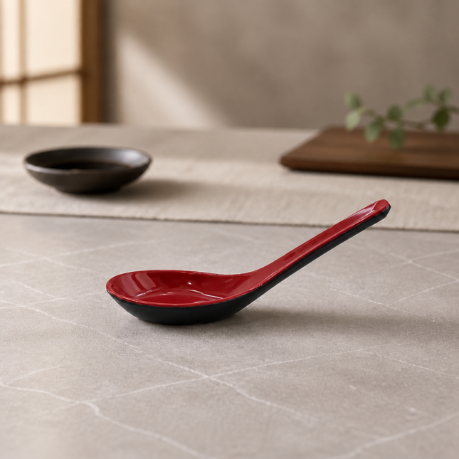 Red & Black Melamine Soup Spoon – 5.5 in