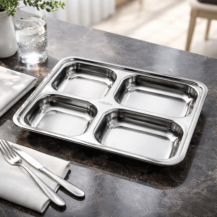 Stainless Steel Food Tray (4-partition)