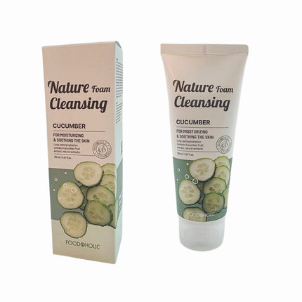 FOODAHOLIC Nature Foam Cleansing – Korean Facial Cleanser (Aloe, Cucumber, Green Tea, Collagen | 150ml) - Made in Korea