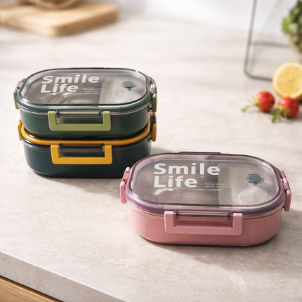 Stainless Steel Bento Lunch Box (3 Colors: Blue/Yellow, Mint Green, Blush Pink) – 2-Tier – 710ml Leak-Lock Container