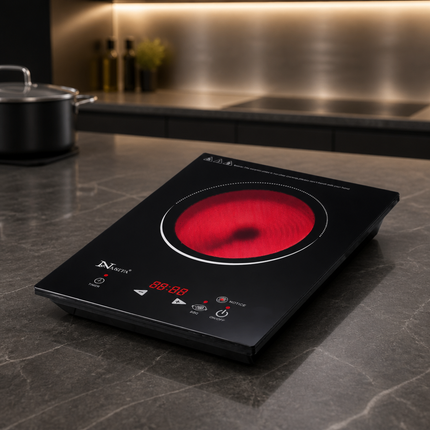 Narita Radiant Cooktop Electric Hot Plate - 1500W Ceramic Glass Countertop Burner - Touch Control - ETL Listed