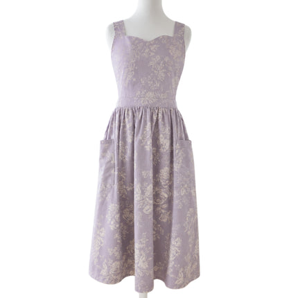 Vintage Floral Linen Cotton Blend Apron Dress with Pockets & Adjustable Shoulder Straps - Kitchen Aprons