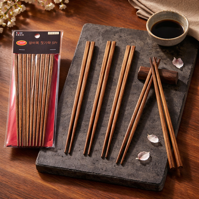 Casart Natural Wooden Chopsticks Set (5 Pairs) – 9.1 in (23 cm) Long
