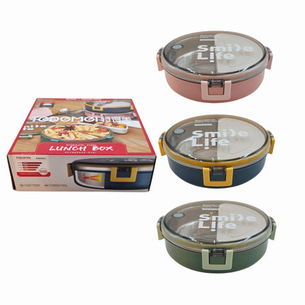 Stainless Steel Round Lunch Box (3 Colors: Blue/Yellow, Mint Green, Blush Pink) – 2-Tier – 920ml Leak-Lock Container