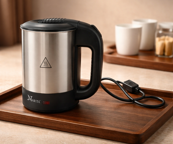 Voche VH208 Black Travel Kettle – 600W, 500ml (2 Cups), Dual Voltage 110V/240V, LED Illuminated