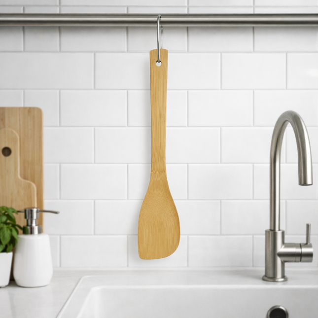 Home Art Natural Bamboo Wooden Angled Turner/Spatula – 30cm/11.8" Long