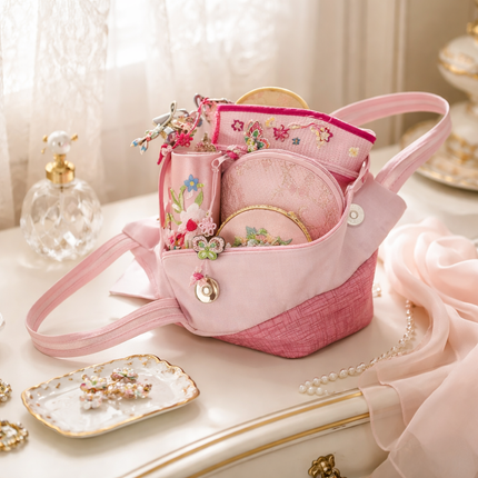 Traditional Korean Embroidered Hanbok Bag & Accessories – 6-Piece Gift Set (Made in Korea)