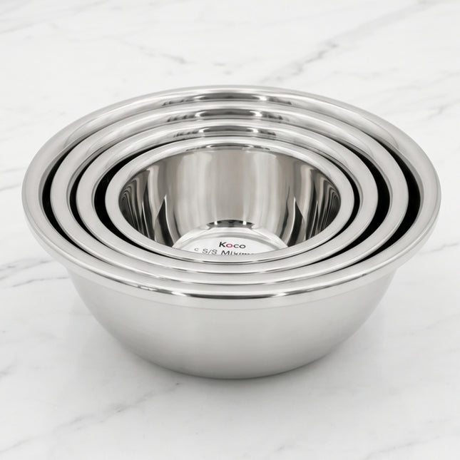 KOCO Premium Stainless Steel Mixing & Prep Bowl – 4 Sizes (20 cm, 24 cm, 28 cm, or 32 cm) / (7.9", 9.4", 11.0", or 12.6")
