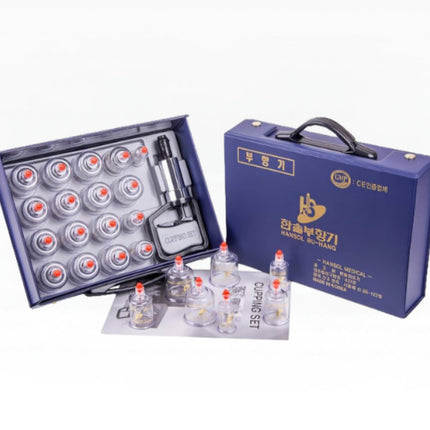 Hansol Korean Acupuncture Cupping Therapy Set (17 Vacuum Cups, Vacuum Pump) - Made in Korea (KFDA-Registered)