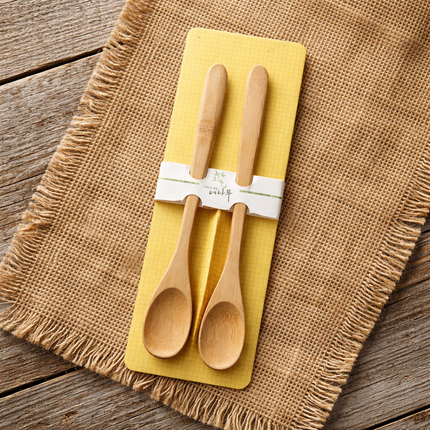 Kaizen Bamboo Long Tea Spoon Set (2PCS, 9.1" / 23cm) - Natural Bamboo Kitchen Spoons