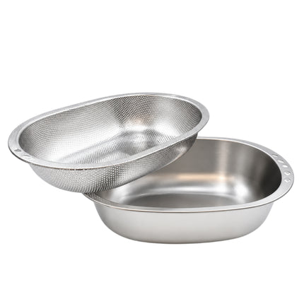 Stainless Steel Oval Mixing Bowl & Strainer Set, 13.4 x 9.8 in (34 x 25 cm) - Nesting Colander & Prep Bowl