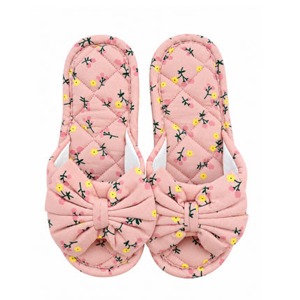 Women’s Triple-Padded Quilted House Slippers with Bow Ribbon & Floral Print - 5 Colors