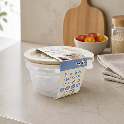 Kaizen Mat Gook Round Food Storage Container Set - 650 mL (22 oz) x 2 Pack - BPA Free - Microwave Safe - Made in Korea