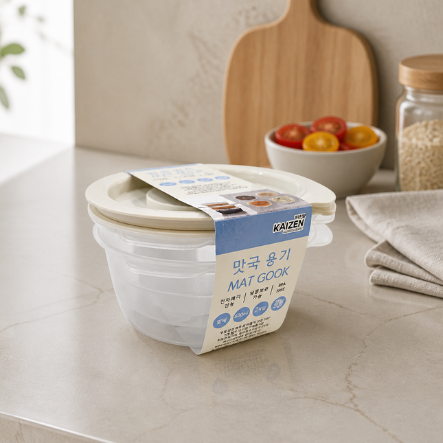 Kaizen Mat Gook Round Food Storage Container Set - 650 mL (22 oz) x 2 Pack - BPA Free - Microwave Safe - Made in Korea