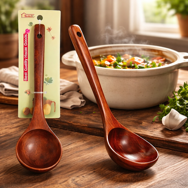 Home Art Lacquered Wooden Soup Ladle – 10.6” Long