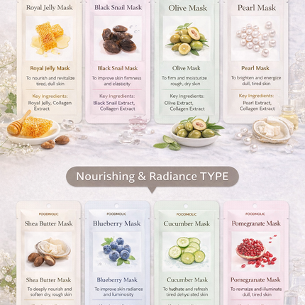 FOODAHOLIC Korean Facial Skincare Sheet Masks (10-Pack) - "Nature Skin Mask" - 16 Types - Made in Korea