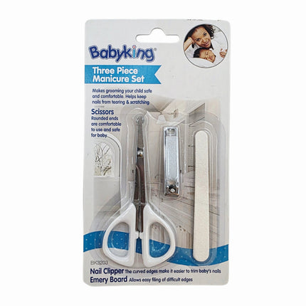 Babyking Baby Nail Care Manicure Set (3-Piece) - Infant Nail Clippers, Rounded Safety Scissors & Emery Board
