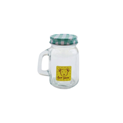 Mini Glass Storage Jar with Checkered Screw-On Lid and Handle (120ml) - Red or Green Lid