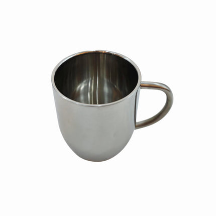 Double Walled Stainless Steel Cup with Handle (3.25 x 3.75 in / 8.3 x 9.5 cm) - Brushed and Polished Stainless Steel Mug