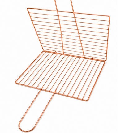 Home Art Copper-Tone Steel Double-Layer BBQ Grill Basket with Handle – 10" x 8.25" (25.4 x 21 cm)
