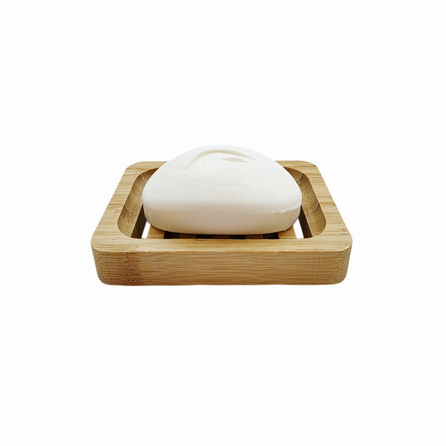 Kaizen Bamboo Wooden Soap Dish – Rectangular Draining Soap Holder with Non-Slip Pads (4.75" x 3.5")