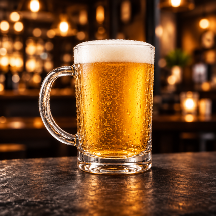 Kaizen 20 oz Heavy Glass Beer Mug with Large Handle - Sturdy Thick Glass Construction