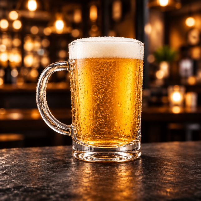 Kaizen 20 oz Heavy Glass Beer Mug with Large Handle - Sturdy Thick Glass Construction