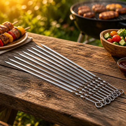Kaizen Stainless Steel BBQ Skewers - 15.25" - 10 Pack