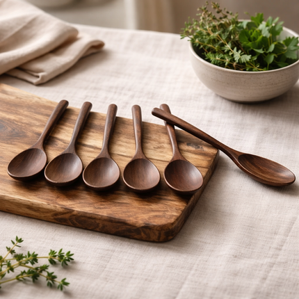 DASOM Lacquered Wooden Spoons 6-Piece Set - 9.1 in (23 cm) Cooking, Serving & Dining Spoons