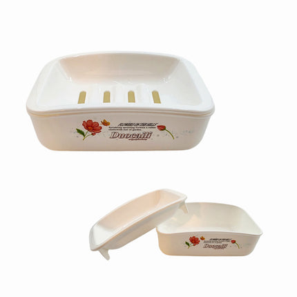 Floral Design Soap Dish W/ Detachable Slotted Drain Tray (Rectangle)