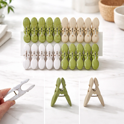 20-Piece Plastic Clothespin Set (2.2" Long) - Assorted Neutral Colors - Laundry Clips