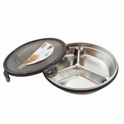 KOCO Fresh Container 3-Compartment Stainless Steel Food Container with Locking Lid - 7.5"
