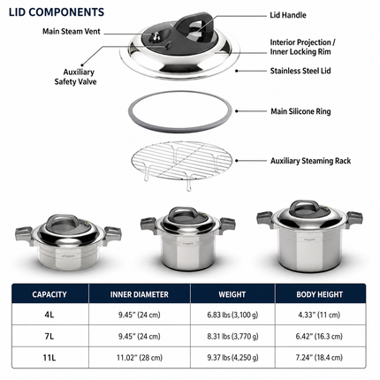 Altenbach Signature Exkoochen Hybrid Low-Pressure Stainless Steel Pot (3 Sizes) – 5-Ply Stainless Steel – Induction Compatible – Made in Korea