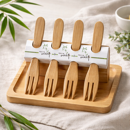 DASOM Bamboo Wooden Fork Set (4 Pieces, 5" / 12.7 cm Each) – Mini Fruit & Dessert Forks