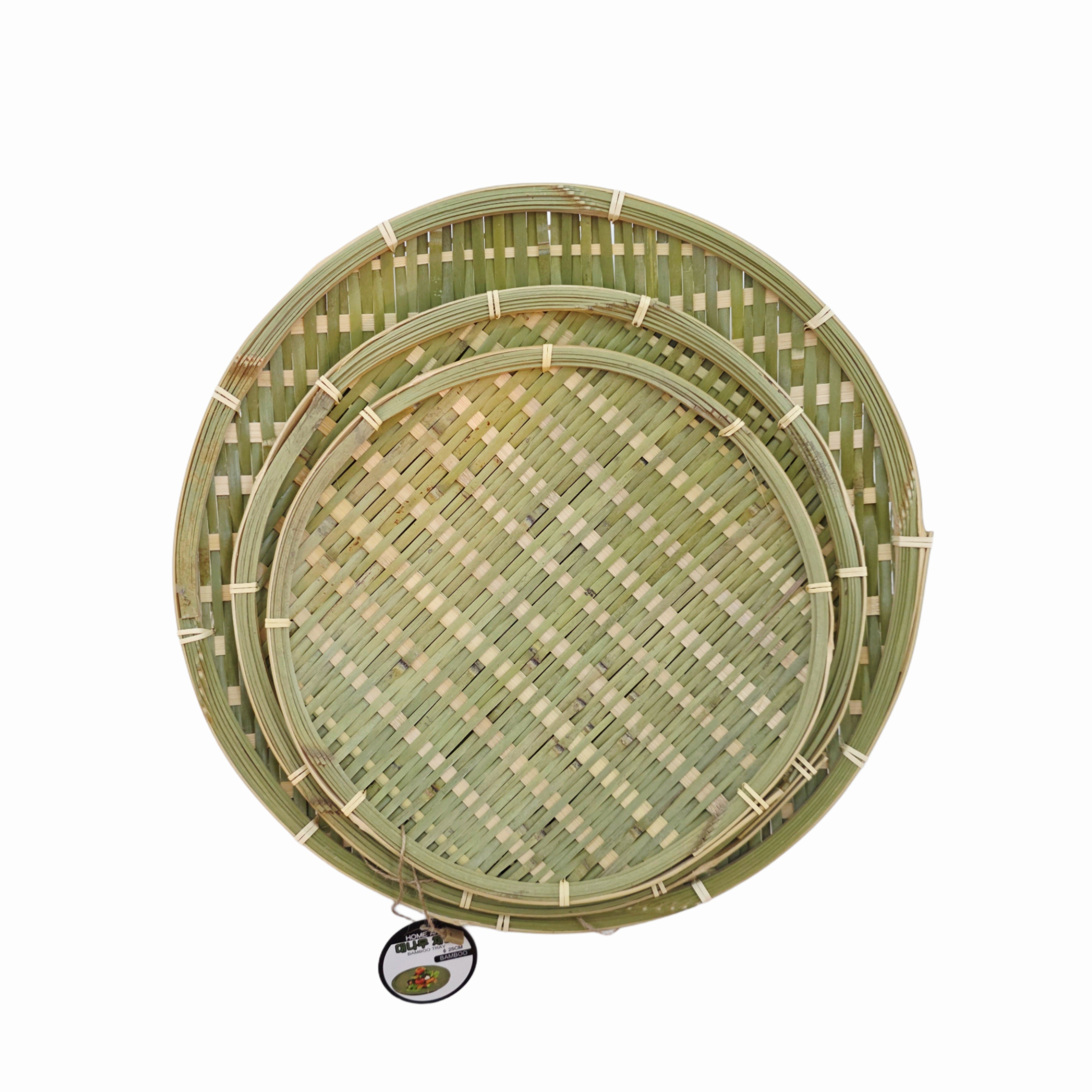 Home Art Round Bamboo Wicker Trays - 3 Sizes - 25cm (9.8") / 30cm (11.8") / 35cm (13.8")