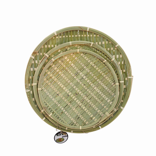Home Art Round Bamboo Wicker Trays - 3 Sizes - 25cm (9.8") / 30cm (11.8") / 35cm (13.8")