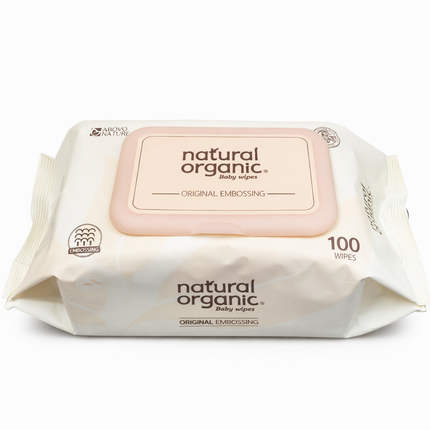 Natural Organic Baby Wipes with Flip-Top Lid (100 Wipes) - Embossed Textured Baby Wipes - Made in Korea