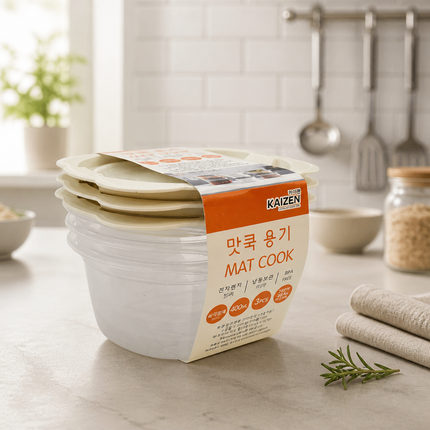 Kaizen Mat Cook Round Food Storage Container Set - 400 mL (13.5 oz) x 3 Pack - BPA Free - Microwave Safe - Made in Korea
