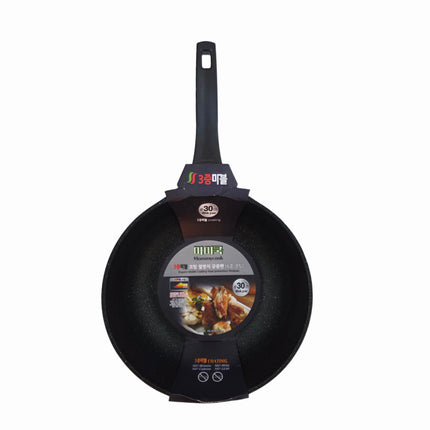 Mommycook 6-Layer Marble Coating Wok Pan with Heat-Resistant Handle (4 Sizes) - Made in Korea