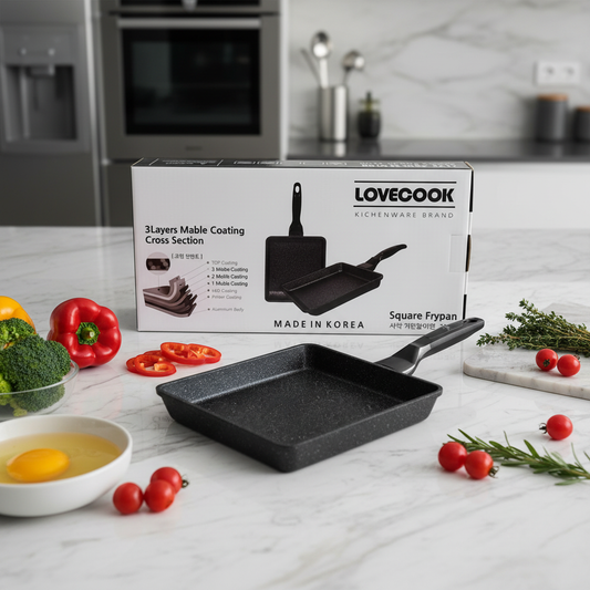 Lovecook 22cm Marble Coated Square Fry Pan - Made in Korea