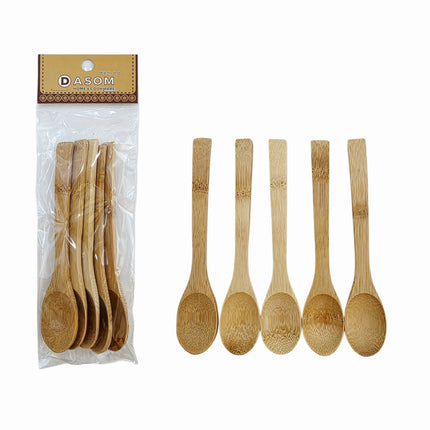 DASOM Bamboo Tea Spoons 5-Piece Set - 6.3 in (16 cm) Small Wooden Spoons