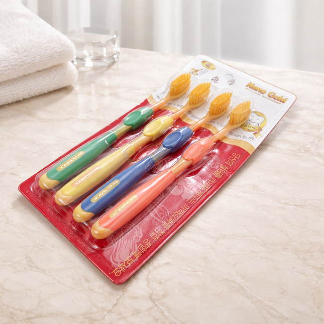 Nano Gold Premium Toothbrush Set (4-Pack) – Ultra Soft Micro Bristles – Deep Clean