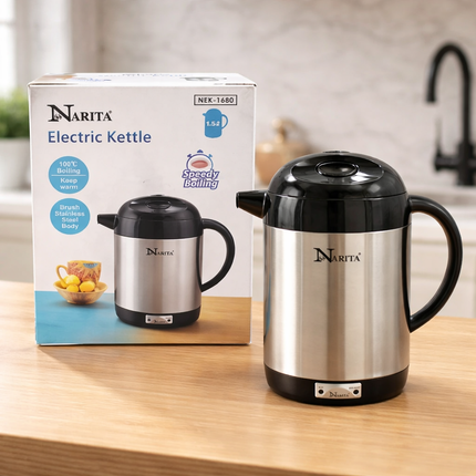 Narita Stainless Steel Electric Kettle (1.5L) – Removable Power Cord – Speedy Boiling