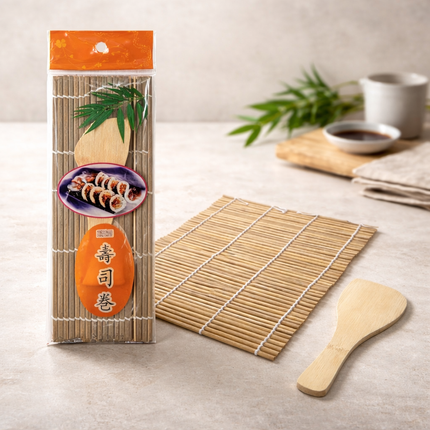 Home Art Bamboo Sushi Gimbap Rolling Mat with Mini Rice Paddle - 9.45 x 9.45 Inches