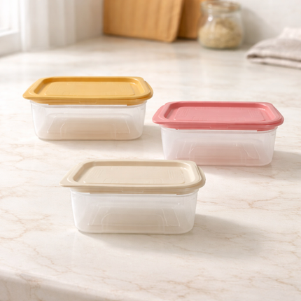 Kaizen Mat Ban Rectangular Food Storage Container Set - 400 mL (13.5 oz) x 3 Pack - BPA Free - Microwave Safe - Made in Korea