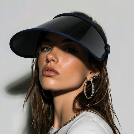 UV Cut Sun Cap – UV Blocking Face Shield Visor, Adjustable Angle, Adjustable Fit, Includes Hanging String (3 Trim Colors)