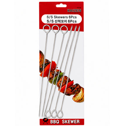 KAIZEN Stainless Steel BBQ Skewers – 11.75" (29.8 cm) – 6-Piece Set