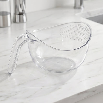 Kaizen Clear Vegetable Washing & Straining Bowl with Handle - 7.75" Diameter - All-in-One Rinse & Drain Bowl