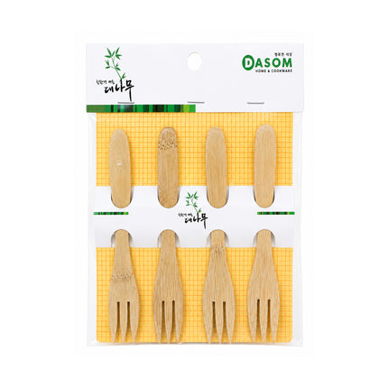 DASOM Bamboo Wooden Fork Set (4 Pieces, 5" / 12.7 cm Each) – Mini Fruit & Dessert Forks